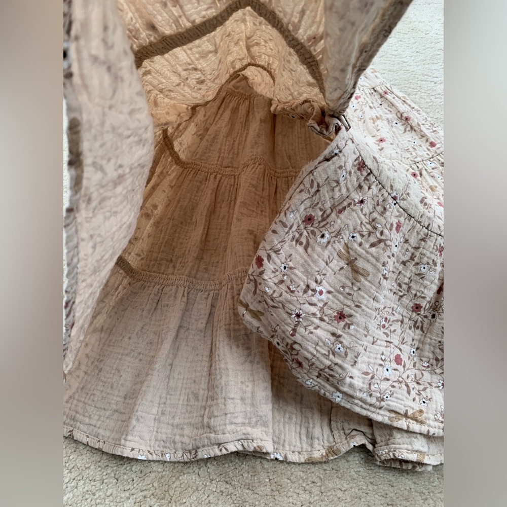 Rylee + Cru Size 2-3 Years Colbie Tiered Maxi Neutral Tan Dragonfly Button Dress - Picture 7 of 8